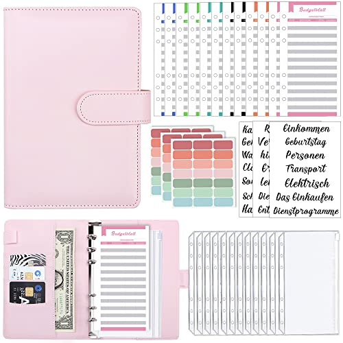 KIHONI A6 Budget Planner Deutsch Geld Organizer für Tagebuch und Geschenk | Budget Binder mit 12 Binder Taschen, 12 Budgetblätter Deutsch , Etikettenaufklebern Sparbuch für Reisen