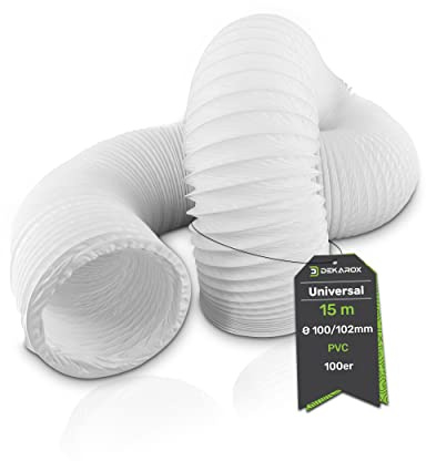 DEKAROX 15m PVC Abluftschlauch Schlauch Ø100/102mm flexibel für 100er Klimaanlage Wäschetrockner Ablufttrockner Dunstabzugshaube