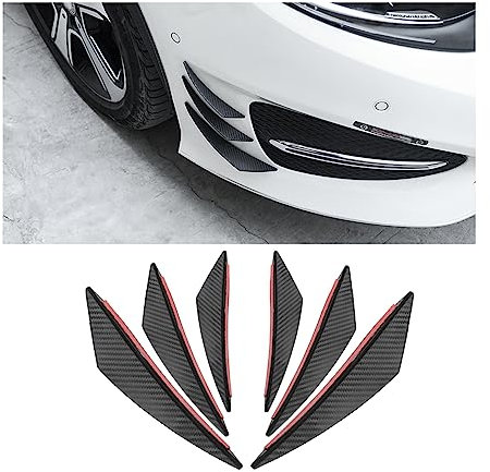 JNNJ Car Spoiler Canards Kit, 6 Pcs Universal Front Bumper Lip Splitter, Soft Fins Spoiler Canards Kit for Car Body, Anti-Collision Strip Bumper Decoration Sticker Exterior Accessories(Carbon Fiber)