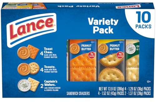Lance Sandwich Crackers Surtido Paquete 3 Sabores 10 Paquetes Envueltos Individualmente 6 Sandwiches