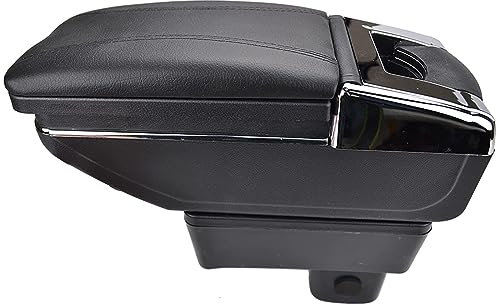 MARXAN Auto Armlehne für Suzuki Swift 2005-2010, Zweilagige Mittelkonsole Armauflage Leder Aufbewahrungsbox Port Becherhalter Autozubehör,B/Black-Stitches