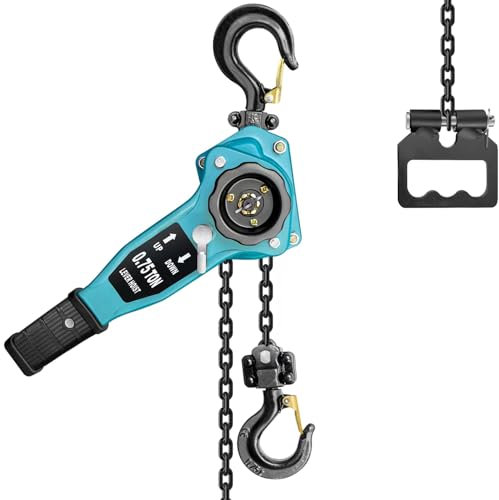 Paranco manuale a catena con leva da 3/4 tonnellate, 748,4 kg, 1,5 m, sollevatore a catena, 2 ganci resistenti, struttura in acciaio di grado industriale (1,5 m, blu)