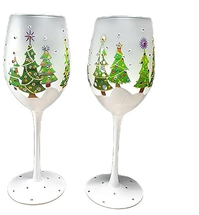 Tema Navideño Copa De Vino Tinto Cristal Copa De Vino Pintada A Mano Copa De Champán Regalo Navideño - Juego De 2 Piezas (Navidad Copo de Nieve)
