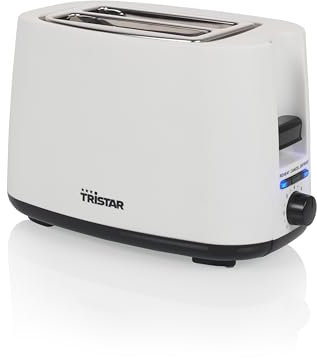 Tristar Tostadora, 2 ranuras, 7 niveles de tostado, accesorio para panecillos, funciones de descongelación, elevación, centrado y desconexión, blanco, BR-1055