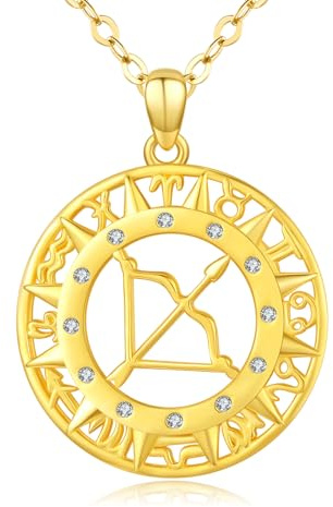 Twoowl Schütze Halskette für Damen 925 Sterling Silber Sternzeichen Halskette Horoskop Medaillon Münze Scheibe Sonne Halskette Schütze Schmuck Geschenk für Frauen Mädchen
