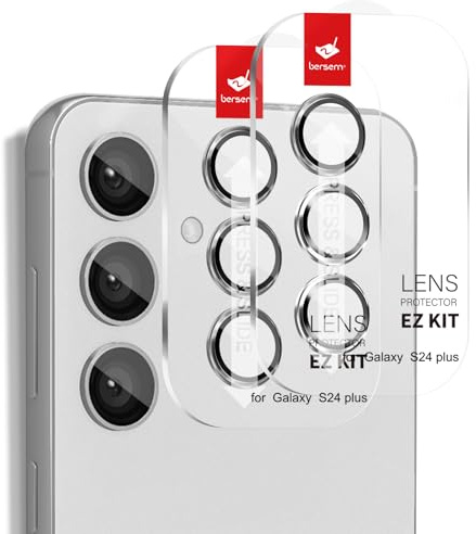 BERSEM 2 Stück Kamera-Objektivschutz für Samsung Galaxy S24 Plus Autoausrichtungs-Kit, AR-Transparenzverbesserung, 9H, Bruchsicher, Klarer Abdeckung des Kameraobjektivs-SILBER