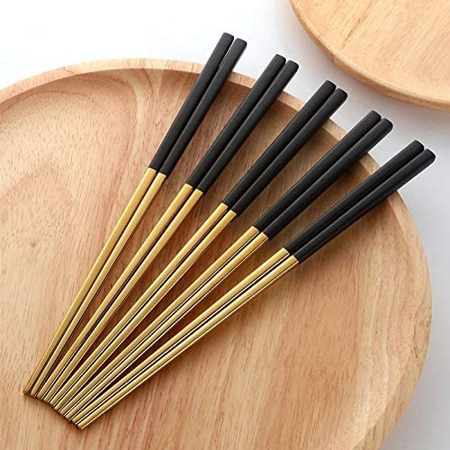 Bacchette riutilizzabili 5 paia di bacchette in acciaio inossidabile Titanize Set di bacchette in oro cinese Set di bacchette in metallo nero utilizzate per stoviglie per sushi (A)