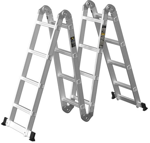 A-Frame Multi-Function Scaffold Ladder 15.5FT/ 4.7M Aluminum Extension Tall Ladder with One Tool Tray Suitable for Attic/Library/Warehouse/Fire escape Folding Combination Ladder