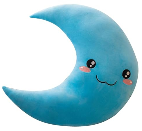 Uixxducc Kuschelkissen Kinder Mondkissen, Weiche Flauschige Mondform Zierkissen Sofakissen, Plüsch Kissen Dekokissen für Kinderzimmer Schlafzimmer Deko (Blau,45cm)