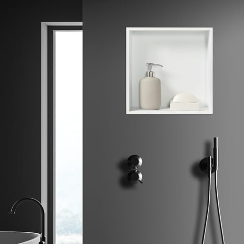 [neu.haus] Mensola da Incasso per Bagno Nicchia da Parete in Acciaio Inox Mensola Muraria Rettangolare 32 x 32 x 10 cm Bianco Opaco
