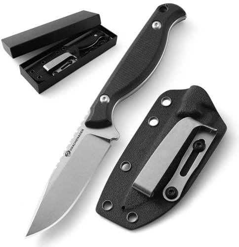 DRACHENADER Gürtelmesser GT3 Outdoor Messer Survival 42a konform D2 Edelstahl, EDC Bushcraft Jagdmesser mit Kydex Holster und Micarta Griff, schwarz