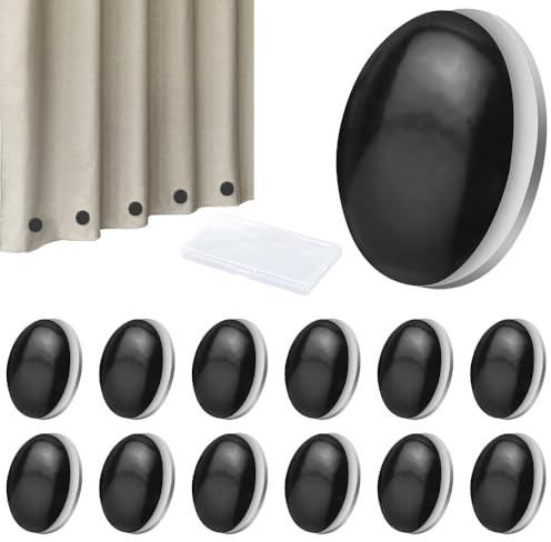 Vorhang Gewichte, 12 Paar Duschvorhang Gewichte, Runde Magnetische Vorhang Gewichte Gardinenbeschwerer Duschvorhang Beschwerer für Gardinen Tischdecken Duschvorhang（Schwarz）