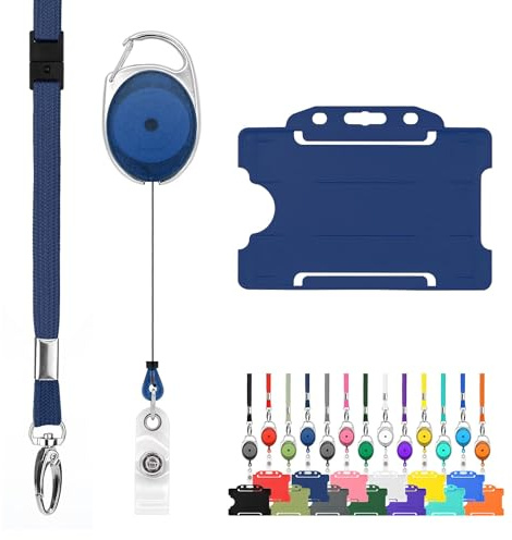 Lanyards Tomorrow.co.uk infällbart nyckelband och ID-hållartrio i trepack från LanyardsTomorrow – setet innehåller en enda enkel nyckelband, en utdragbar karbinhake jojo