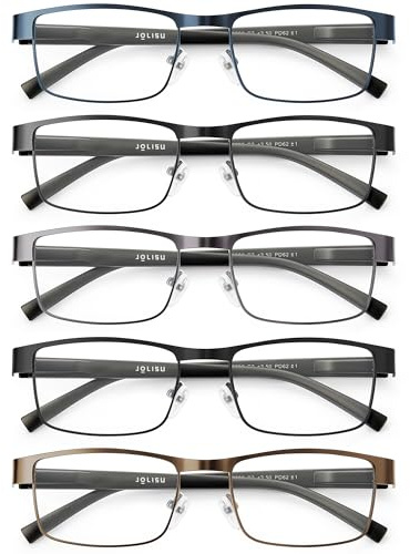 JOLISU 5-teiliges Lesebrille Herren – Blaulichtfilternde Computerbrille mit dünnem MetallrahmenHerren/Damen(4.0)