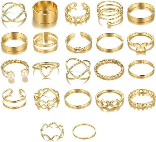 HLMYER 22-Piece Gold Ring Set - Stacking, Knuckle & Finger Rings for Special Occasions