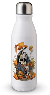 MAXIKIWI - Single Wall Water Drinking Bottle with Screw Cap, Non Insulated Lightweight Aluminium, BPA Free, Leak-Proof - Skeleton Witch Tarot Card - 500ml