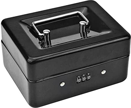 Inokantucy Haltbare Metall-MüNzbox mit AbschließBarem Aufbewahrungsfach - Kleine MüNzbox mit Zahlenschloss 15 X 12 X 7,7 cm (Schwarz)
