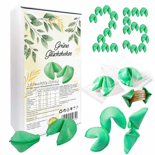 D&D Fun Cookies Bunte Glückskekse 25 Stück | Ferien-Glückskekse | Tolles Geschenk für Gäste | Individuell verpackt | Chinesische Glückskekse | Fortune Cookies (Grüne)