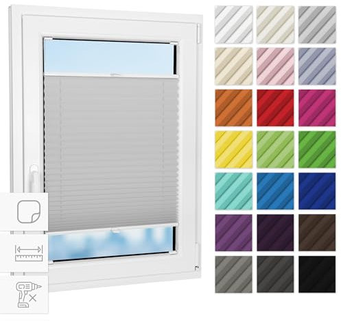 Estika Plissee zum kleben innenrahmen - Hellgrau - 80 cm x 150 cm - Plissee ohne Bohren, Plissee kleben, Rollos für Fenster ohne Bohren, Jalousien Fenster für innen, Fenster plissee