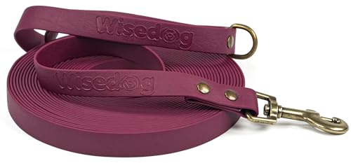 Wisedog Schleppleine für Hunde, wasserdicht & pflegeleicht Burgunderrot 10m | Robustes, wasserabweisendes Material, schnell trocknend, ideal für Regen, stabiler Karabiner, D-Ring, vintage