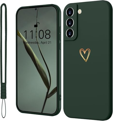 Mitetabo für Samsung Galaxy S21 Hülle Silikon mit Gold Liebesherz,Handyhülle Samsung Galaxy S21 5G Dünn Gold Love Schutzhülle Slim Kratzfeste Rundumschutz Case für Samsung Galaxy S21 5G Grün
