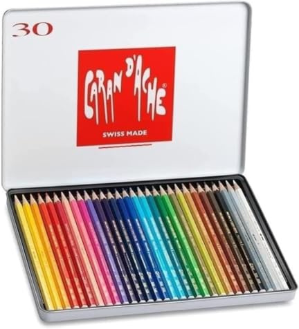 Caran D'ache Swisscolor Lot de 30 crayons aquarellables et 2 cartes