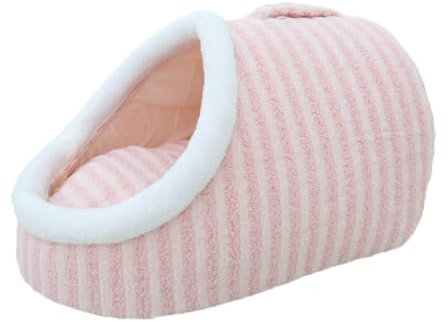 YOUCAI Hundebett Katzenbett mit Griff, Hundehöhle mit versteiftem Dach, Hundehütte Katzenkissen mit Weicher Matratze Plüsch Verdicktes Warmes Hundekorb Waschbar rutschfest Hundebetten,Rosa,55x40x30cm