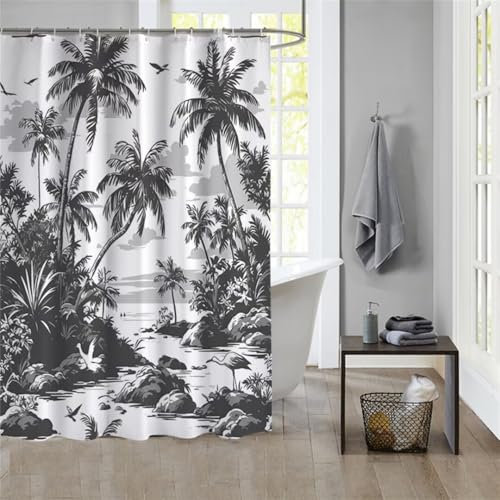 Duschvorhang Tropical 150x180cm Beschwerter Saum Wasserdicht Duschvorhänge Waschbar Polyester Stoff Shower Curtains Mit Ösen Duschvorhangringe Bad Curtain Badewanne Badezimmer Vorhang Gardinen 1030