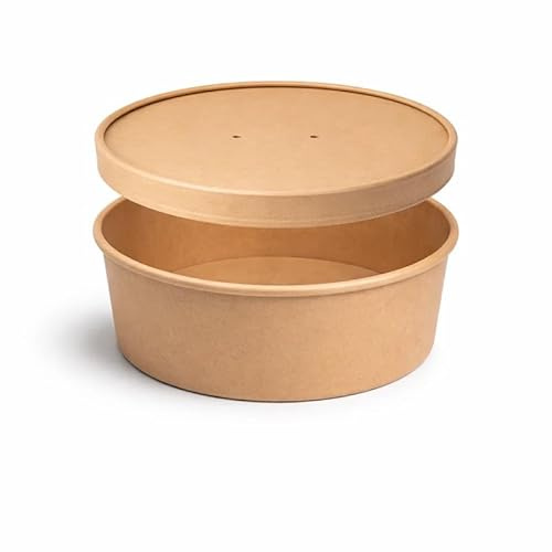Arredo Chef Bol Salade Kraft 550 ml Couvercle en KRAFT – Lot de 50 Bols Alimentaires en Carton Kraft Épais 320 g Anti-Graisse – Idéal Salades, Poké Bowls et Vente à Emporter