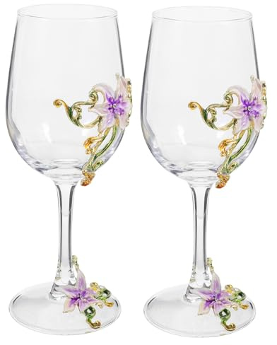 MAGICLULU 2pcs Decorative Purple Enamel Wine Glasses Set 350ml Footed Wine Cup with Smooth Surface for Thanksgiving and Birthday Parties