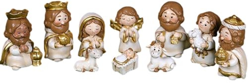Set di presepi natalizi – 10 pezzi in resina, presepe in resina, set con figure, set di presepe di Natale Gesù, simpatico set colorato per la decorazione natalizia