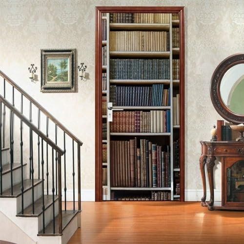 Türbekleben Vintage-Bücher Türtapete, Selbstklebend TürPoster Vintage-Bücher Türbilder, 3D Fototapete Türfolie Poster Tapete Türaufkleber XXL Tür Tapeten 90 x 200 cm q5298