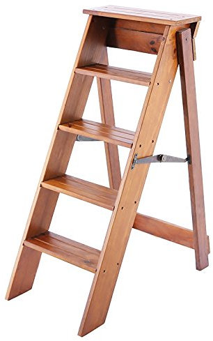 Escabeau pliable en bois 5 marches multifonction pour cuisine/bureau/bibliothèque 3 couleurs