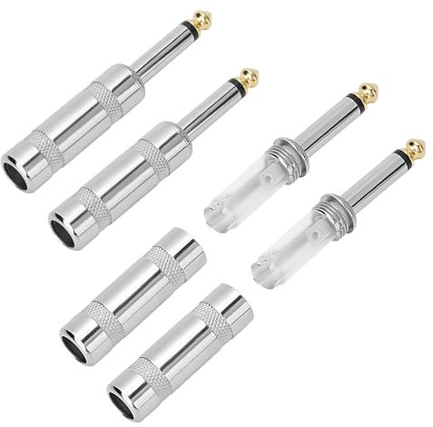 6,35 mm 6,35 mm TS-Mono-Stecker, 4 Stück, 6,35 mm (1/4 Zoll) Löt-Typ, DIY-Audiokabel, gerader Adapterstecker, Metallgehäuse, langlebig und robust, für Gitarre/Lautsprecher/Mikrofon