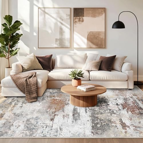 Chicnix Teppich Wohnzimmer Kurzflor, Schlafzimmerteppich Waschbar rutschfest Weich, Moderner Abstraktem Teppich 140x200 für Schlafzimmer Kinderzimmer Büro Esszimmer, Grau Rost Beige