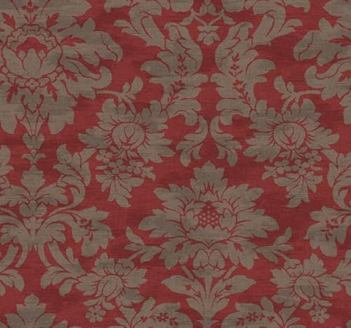 KT·EXCLUSIVE WALL FASHION Vliestapeten | Klassische Tapeten | Blumen Tapeten | 8,23x0,68 m | Clovis (Rot-Silber)