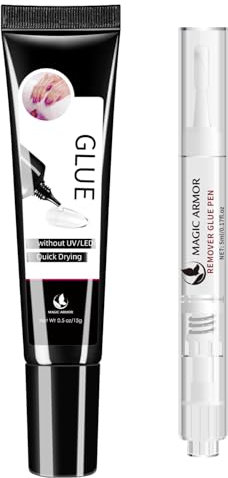 Set di rimozione per unghie e colla per unghie – nessun UV richiesto per unghie press-on da 15 g, con colla per rimuovere 5 ml, asciugatura rapida per unghie artificiali a lunga durata