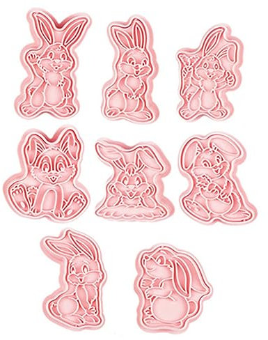 Mobestech 3D Rabbit Cookie Stamps and Molds 8pcs Set, Reusable Biscuit Cutter for Boys and Girls Baking, Cute Easter and New Year Party Supplies