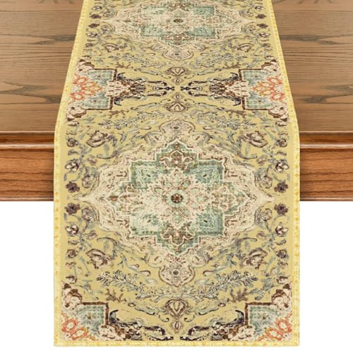 Artoid Mode Boho Bohemia Stil Vintage Gelb Sommer Tischläufer, Bankett Tisch Küche Esstisch Dekoration Drinnen Urlaub Party Dekor 40x180 cm