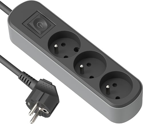 Electraline 32021 Prima grenuttag 3 uttag 16 A med strömbrytare kabel H05VV-F tvärsnitt 3G1,5 mm², längd 3 m, svart/grå