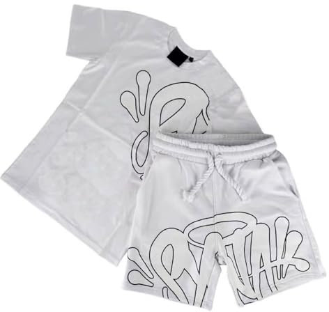 Men's Jogging Suit Set - 2-Piece Men's Outfit T-Shirt and Shorts with Letters Print Tracksuit Y2K Hip Hop Leisure Suit Summer Sports Suit Outdoor Loungewear Trendy Sportswear