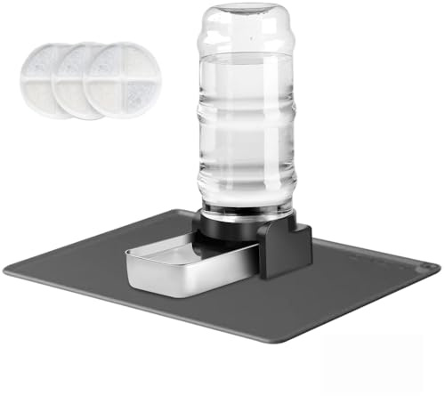 Marchul 8.6L Dispensador Agua Perros con Esterilla y 3 Filtros, Dispensador Automático Gran de Agua con Cuenco de Acero Inoxidable, Gran Capacidad por Gravedad Botella de Agua para Perros/Gatos, Gris