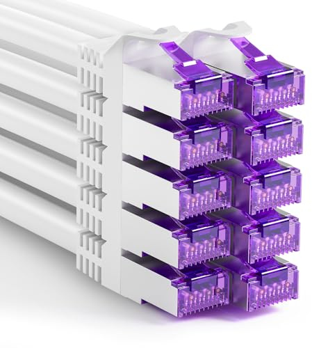 FGB 10 Gbps Patchkabel 0,5m x10, RJ45 Netzwerkkabel CAT 7 - Weiß | SFTP PIMF Schirmung, Kupferkabel Ethernet Kabel 50cm, Netzwerkschrank-Organisation, DSL LAN Kabel Kurz CAT7 CAT6 CAT5