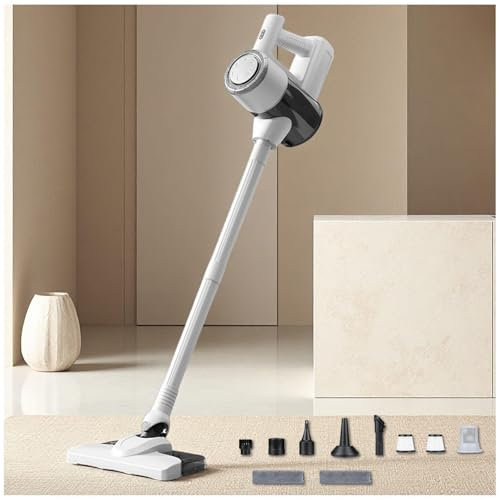 MeLtor Lavapavimenti Senza Filo 5 in 1, 18KPa/120W/35Mins, Scope Elettriche Senza Filo Leggero E Senza Fili Scopa a Vapore Senza Fili per Pulizia Domestica/Capelli/Polvere/Lavapavimenti,White