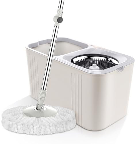IUYIXWFP Mop de Giro, trapeador de Microfibra, Sistema de Limpieza de Pisos de Cubo de Acero Inoxidable y Cubo con escrutinio Kit de Limpieza para el hogar