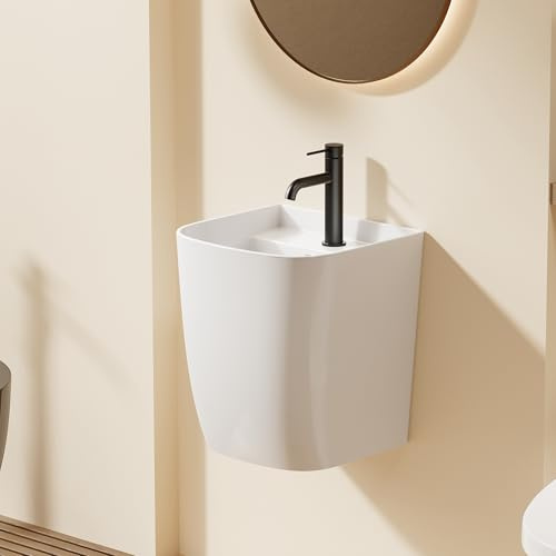 DILECI – Lavabo Mural Blanc Compact – Lavabo Suspendu en Céramique Brillante – Design Moderne et Gain de Place – Idéal pour Toilettes, Salles de Bain et Petits Espaces – Installation Facile