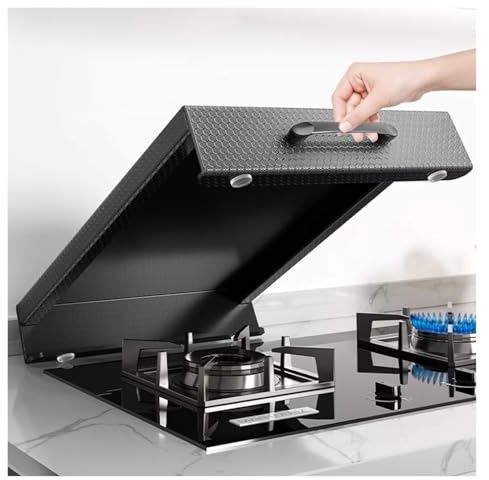 JYHHCYS Tapa encimera Gas Protector De Estufa con Asas, Negro, Metal con Patas De Silicona Antideslizantes, Protector De Vidrio para Estufa Resistente Al Calor E Impermeable para Cocina(14x18x2.7in)