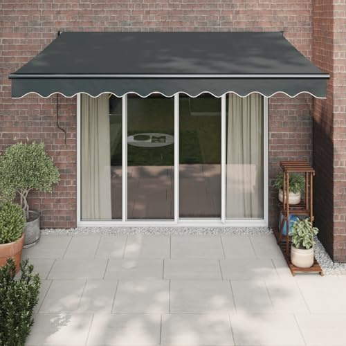 QJBSAVVA Elektrische Markise mit Fernbedienung und Kurbel 3.5x2.5 m Anthrazit UV-beständiger Markisenstoff für Terrasse Balkon und Garten