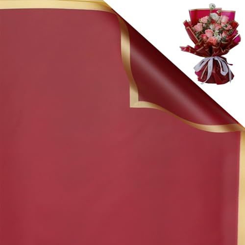 ZenyTra 20 Blatt Wasserdichtes Blumenpapier in Tiefrot - Edles Geschenkpapier Mit Band Für Blumensträuße Und Floristik | Reißfest & Umweltfreundlich | Premium Verpackungspapier Für Bastelprojekte