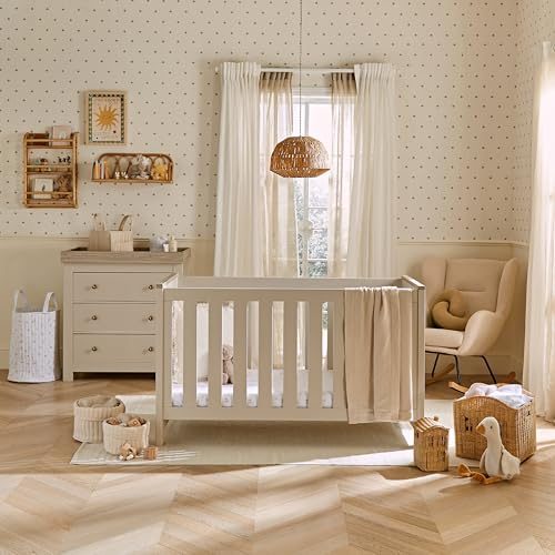 CuddleCo Luna Nursery Furniture Set (2 Piece) | Convertible Baby Cot Bed and Baby Changing Table with Drawers | Cashmere & Ash